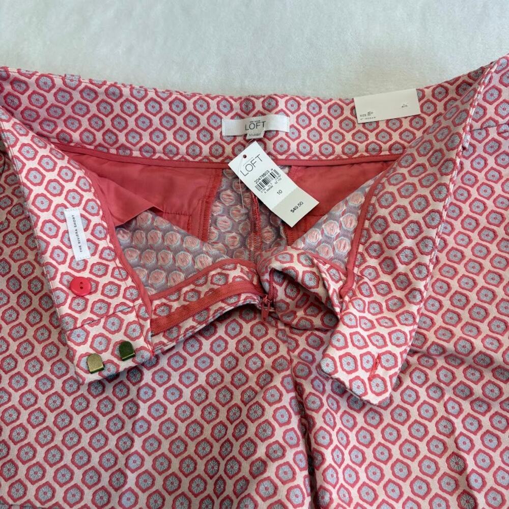 LOFT Jacquard Knit Riviera Shorts(2) Navy Aztec Pink Geometric Pattern Size 10 - Picture 14 of 16